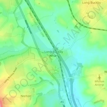 Mapa topográfico Long Buckby Wharf, altitude, relevo