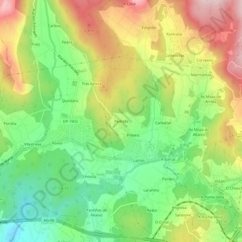 Mapa topográfico Pedrido, altitude, relevo