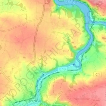 Mapa topográfico Penty Croaz-Hent, altitude, relevo