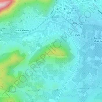 Mapa topográfico Puech de Mar, altitude, relevo