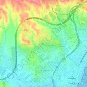Mapa topográfico Campo-Mijas, altitude, relevo