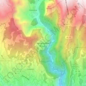 Mapa topográfico Fajã das Galinhas, altitude, relevo