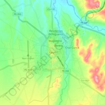 Mapa topográfico Yauri, altitude, relevo