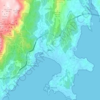 Mapa topográfico Boiro, altitude, relevo