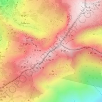 Mapa topográfico Calvitero, altitude, relevo