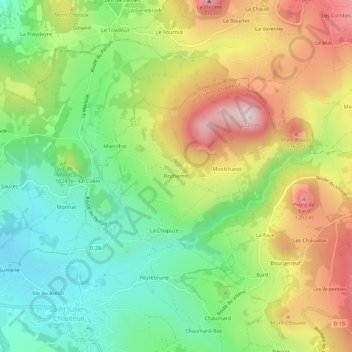 Mapa topográfico Rocherols, altitude, relevo