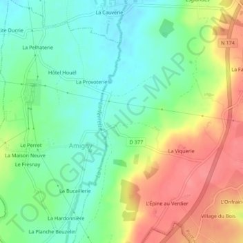 Mapa topográfico La Verdelette, altitude, relevo