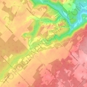 Mapa topográfico Belfountain, altitude, relevo