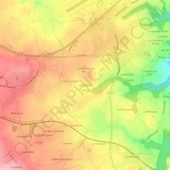 Mapa topográfico Les Tertres, altitude, relevo
