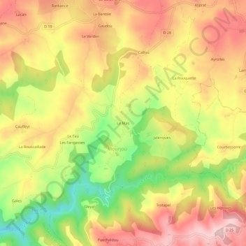 Mapa topográfico Le Mas, altitude, relevo