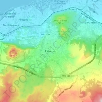 Mapa topográfico Pátzcuaro, altitude, relevo