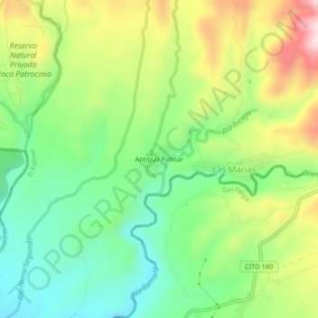 Mapa topográfico Antiguo Palmar, altitude, relevo
