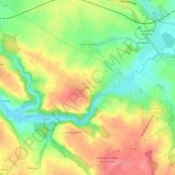 Mapa topográfico Vildé, altitude, relevo