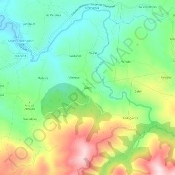 Mapa topográfico Gabín, altitude, relevo