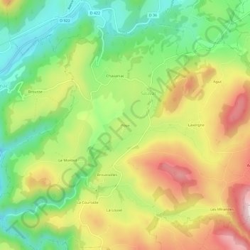 Mapa topográfico Poux, altitude, relevo
