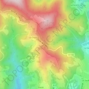 Mapa topográfico Col du Chêne, altitude, relevo