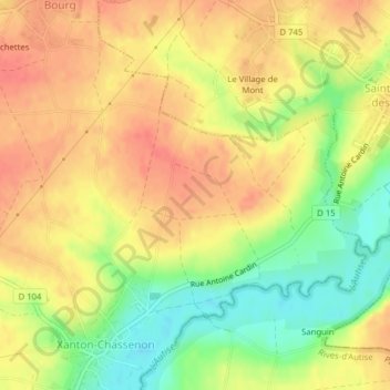 Mapa topográfico Longeais, altitude, relevo