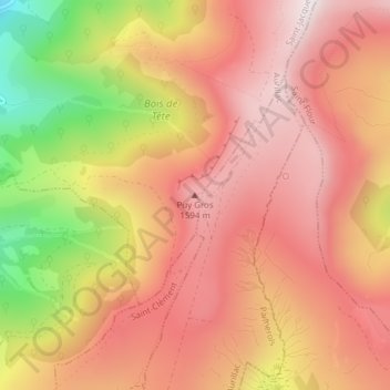 Mapa topográfico Puy Gros, altitude, relevo