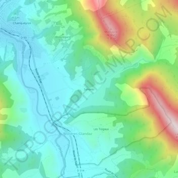 Mapa topográfico Sallières, altitude, relevo