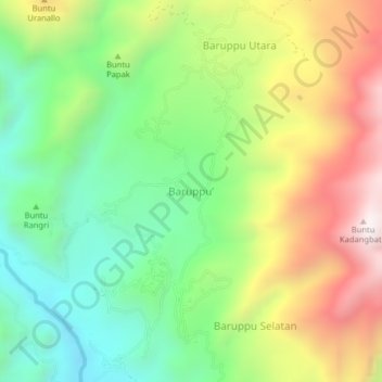Mapa topográfico Baruppu’, altitude, relevo