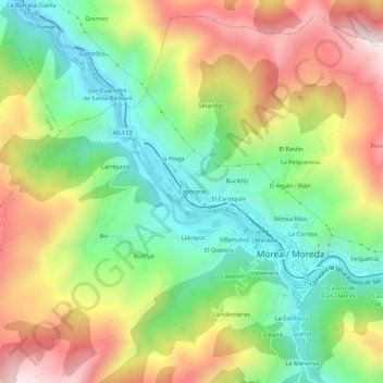 Mapa topográfico Caborana, altitude, relevo