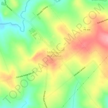 Mapa topográfico São Miguel do Cambuí, altitude, relevo