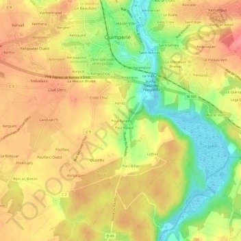 Mapa topográfico Poul Raned, altitude, relevo