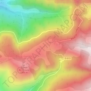 Mapa topográfico Col du Chioula, altitude, relevo