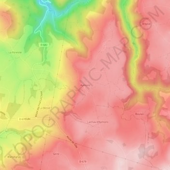 Mapa topográfico Aymons, altitude, relevo