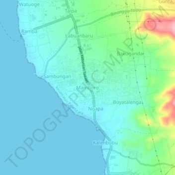 Mapa topográfico Mamboro, altitude, relevo