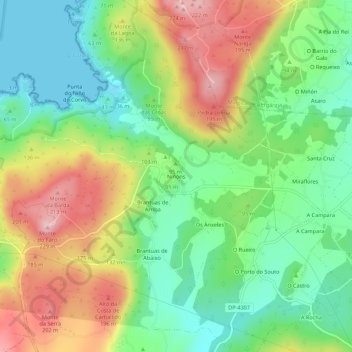 Mapa topográfico Niñóns, altitude, relevo