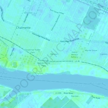 Mapa topográfico Meraux, altitude, relevo