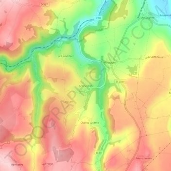 Mapa topográfico Ardeyrolles, altitude, relevo