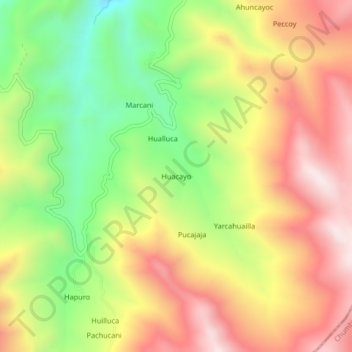 Mapa topográfico Huacayo, altitude, relevo
