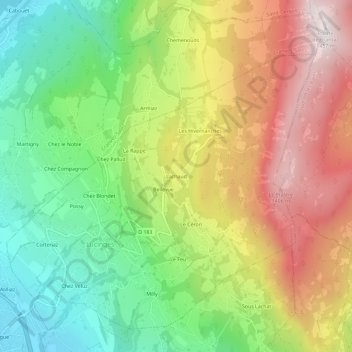 Mapa topográfico Lachaud, altitude, relevo