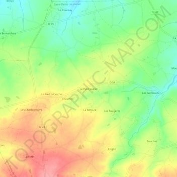 Mapa topográfico Le Petit Jouhet, altitude, relevo