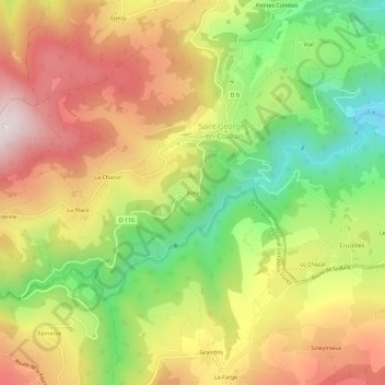 Mapa topográfico Rory, altitude, relevo