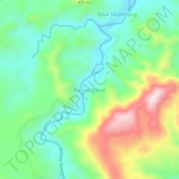 Mapa topográfico Rantau Bayur, altitude, relevo