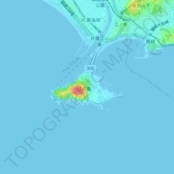 Mapa topográfico 江の島, altitude, relevo