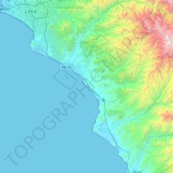 Mapa topográfico Punta Hermosa, altitude, relevo