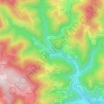 Mapa topográfico La Chapelle-sous-Rochepaule, altitude, relevo