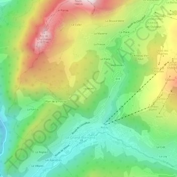 Mapa topográfico Le Mont, altitude, relevo