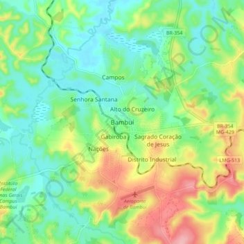 Mapa topográfico Bambuí, altitude, relevo