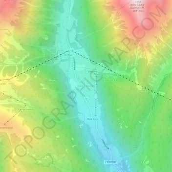 Mapa topográfico Vals - Valles, altitude, relevo