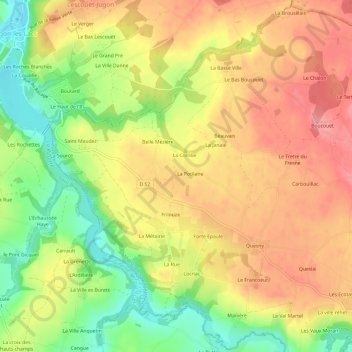 Mapa topográfico Carmouet, altitude, relevo