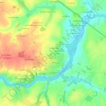 Mapa topográfico La Rétière, altitude, relevo