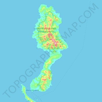 Mapa topográfico Pulau Karakelong, altitude, relevo