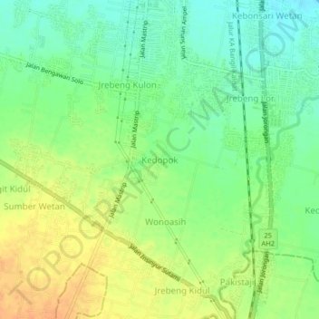 Mapa topográfico Kedopok, altitude, relevo