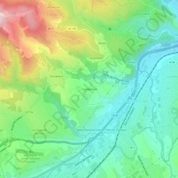 Mapa topográfico Combérigol, altitude, relevo