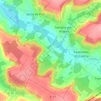 Mapa topográfico Prin, altitude, relevo